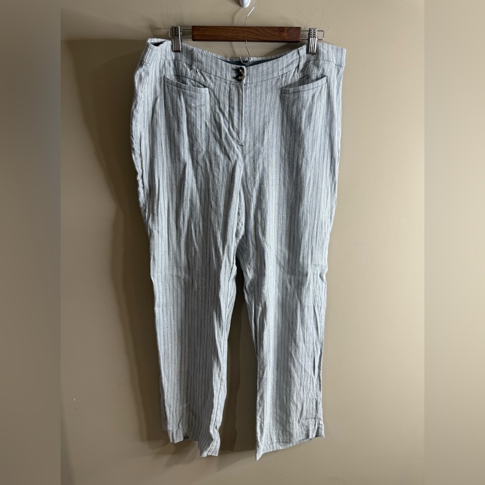 J. Jill womens Light Gray Striped Dress Pants linen stretch size 16
